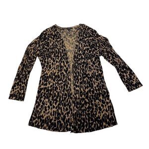 EUC Halogen Women's Leopard Print Cardigan Brown XL Long Sleeve Sweater